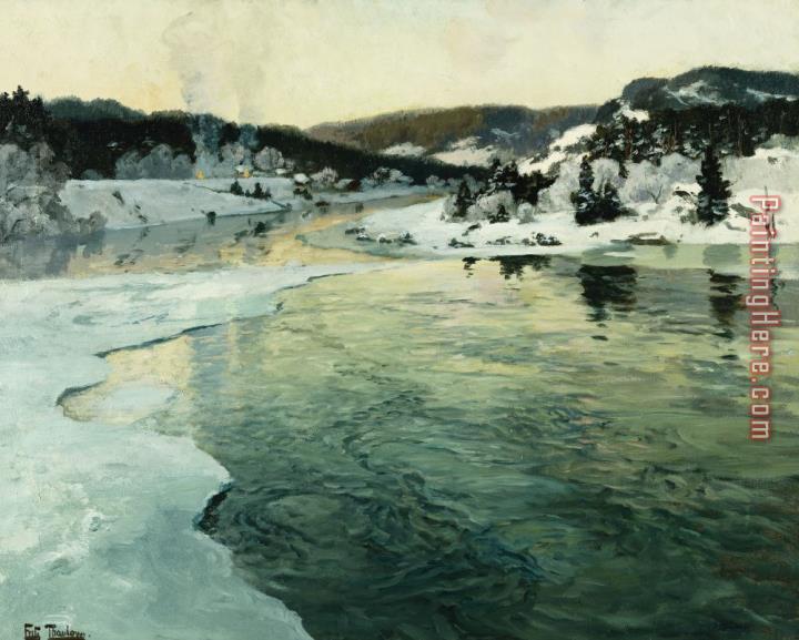 Fritz Thaulow Winter On The Mesna River Near Lillehammer